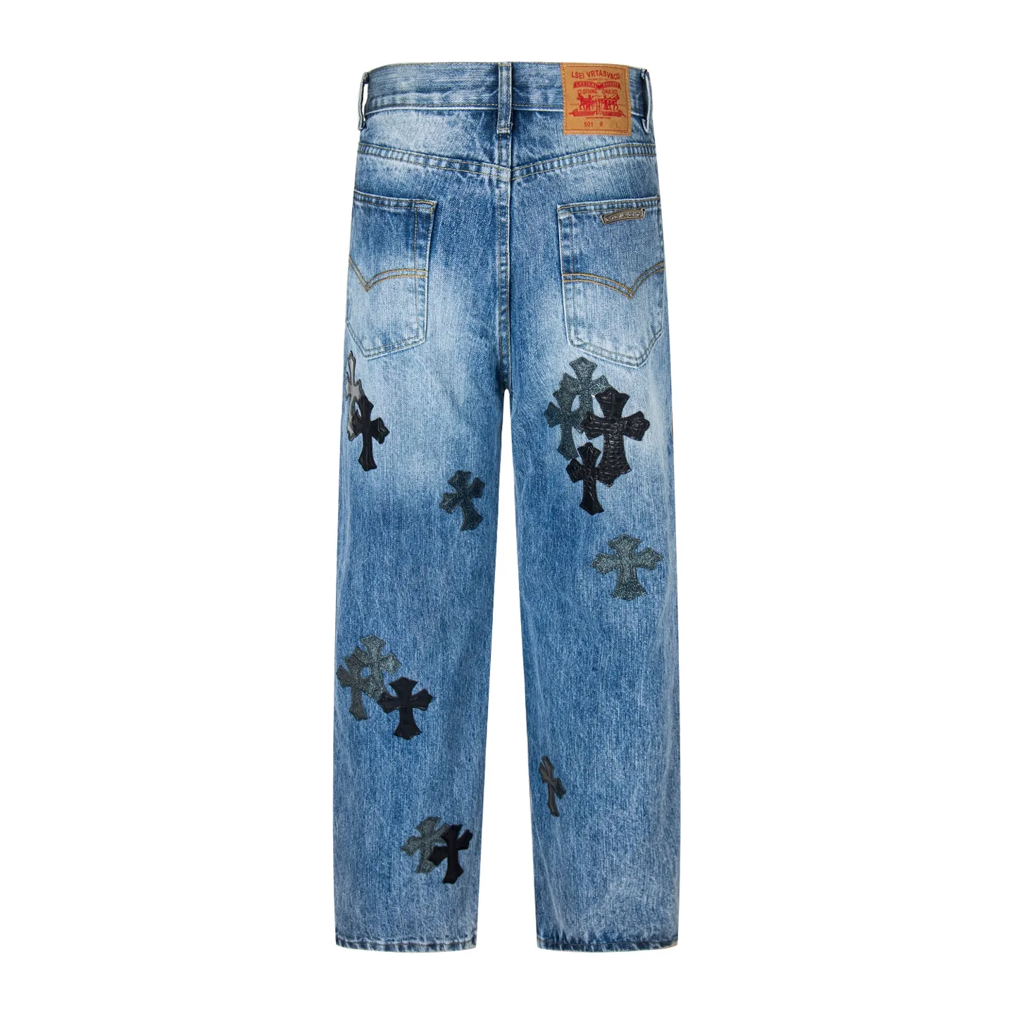 P270 💰 (Top version) Chrome Hearts/Chrome Hearts 25FW CH starry sky leather cross bamboo jeans adopt starry sky theme patchwork elements, mostly in the shape of a cross, with glitter on the leather surface. Unique design, simple and elegant details, exquisite workmanship, the entire trousers are neatly routed, and the details are in place! It’s also so cool that both men and women can easily control it. It’s a gender-neutral trendy up version. Color: blue Size: 28-30-32-34-36 (corresponds to S-M-L-XL-XXL)